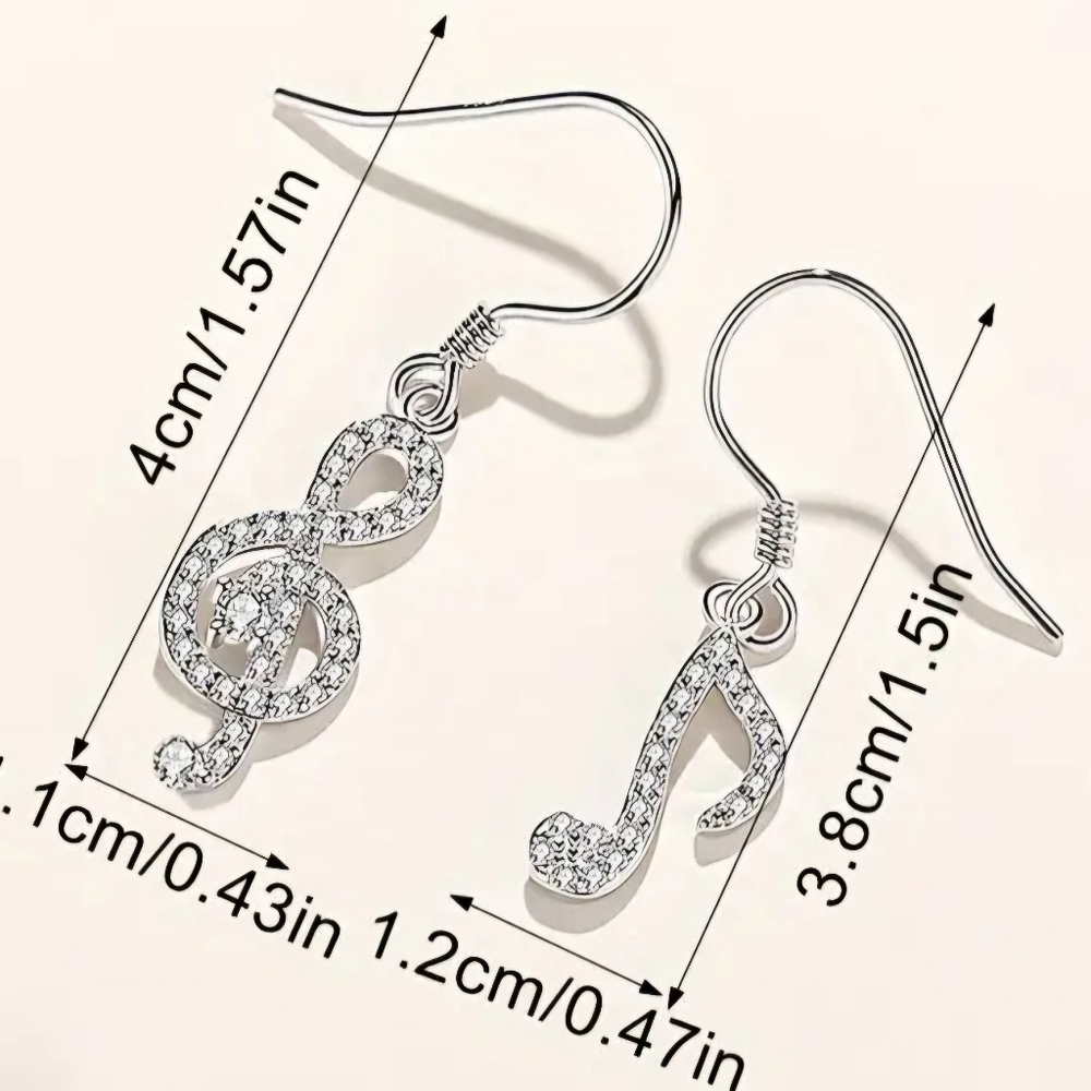 Silver Colored Rhinestone Music Note Earrings 🎵 - Picture 3 of 3